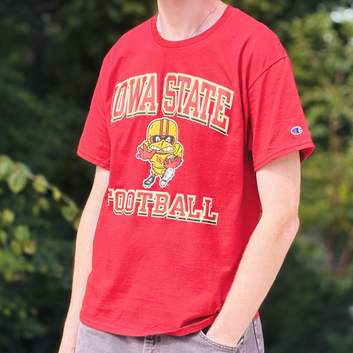 Champion Iowa State Football Cy Cardinal Short Sleeve T-Shirt left sleeve